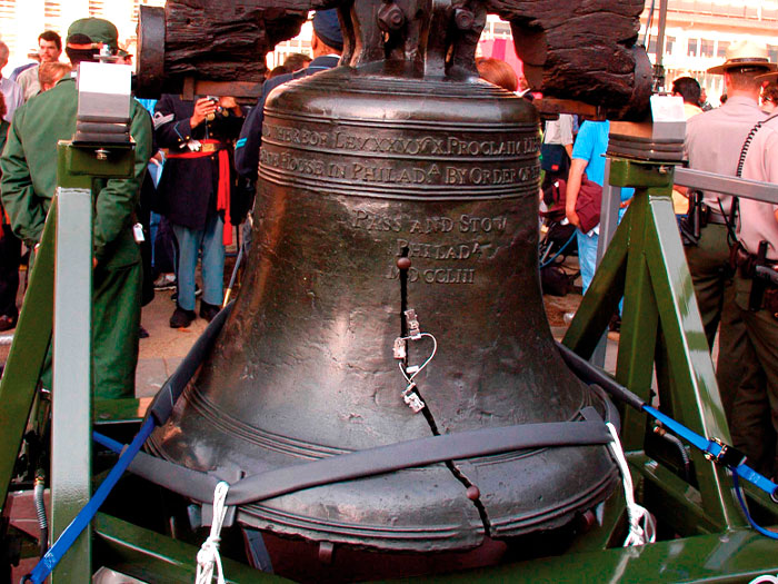 Liberty Bell secured with Sorbothane wheeled carriage support system.