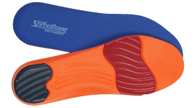 Blue and orange Ultra SOLE™ shoe insoles with red and black accents