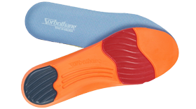 Blue and orange Women's Ultra SOLE™ shoe insoles with red and black accents