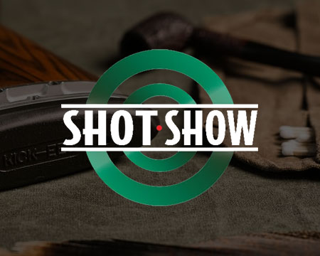 Shot Show logo over an image of kick-eez