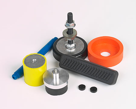 Display for Sorbothane standard and custom parts in various colors.